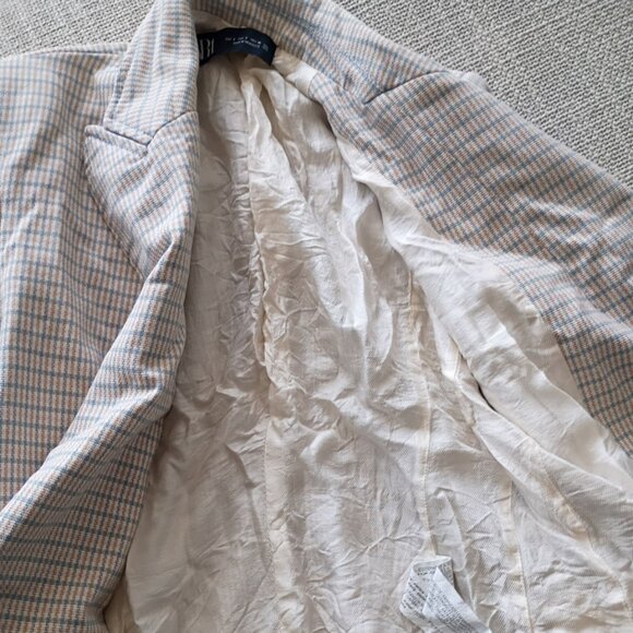 ZARA Plaid Blazer | Size S | Beige & Blue Check | Gold Button Double-Breasted - Picture 8 of 9